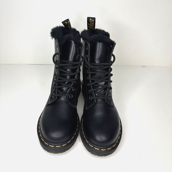 Dr. Martens Womens 6 Faux Fur Lined Lace-Up Leather Boots Black 1460 Serena - Picture 3 of 9